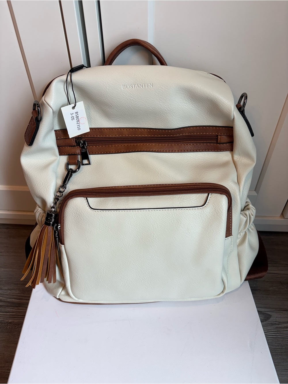 Bostanten Cream and Brown Women's Backpack